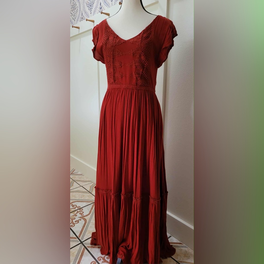 Joyfolie Red Lace Inset Maxi Dress